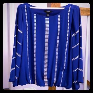 Perfect holiday blouse! Blue and bell sleeve